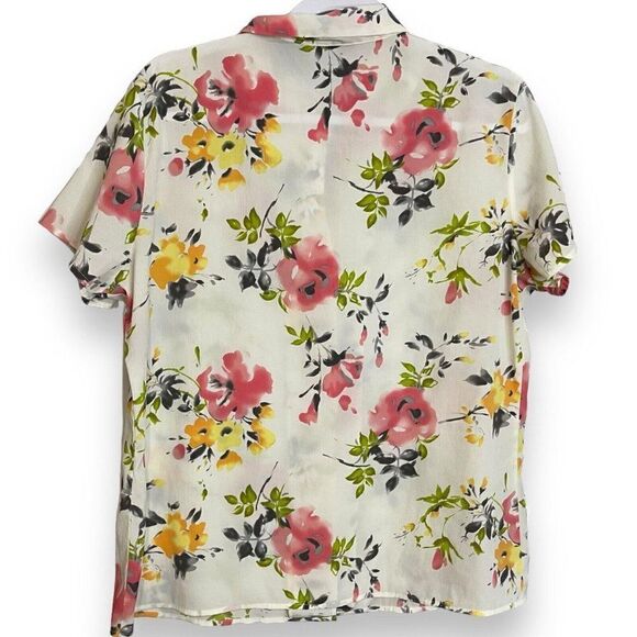 Laura Scott Button Up Blouse Women's 16 Multicolor Floral Print Top Lightweight - Picture 2 of 9
